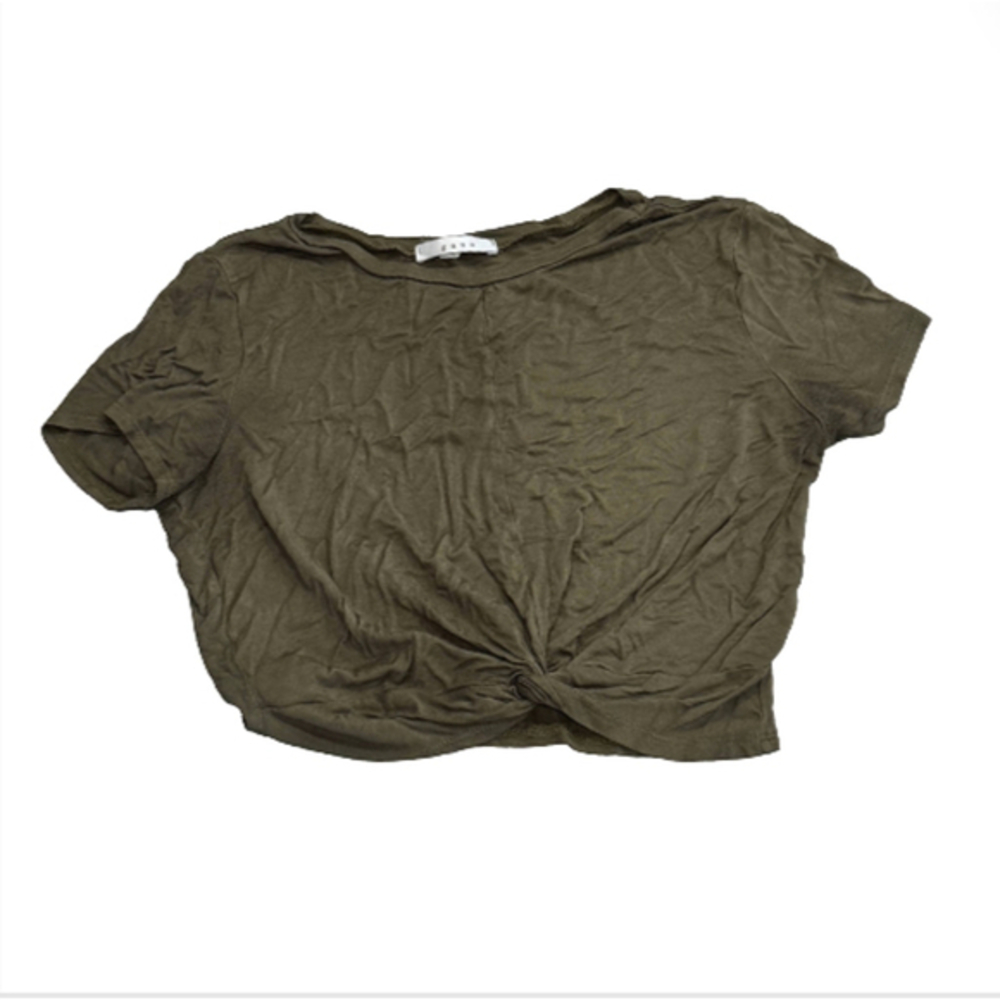 🌷 gaze Sage Green Front Knot Basic Cropped Tee